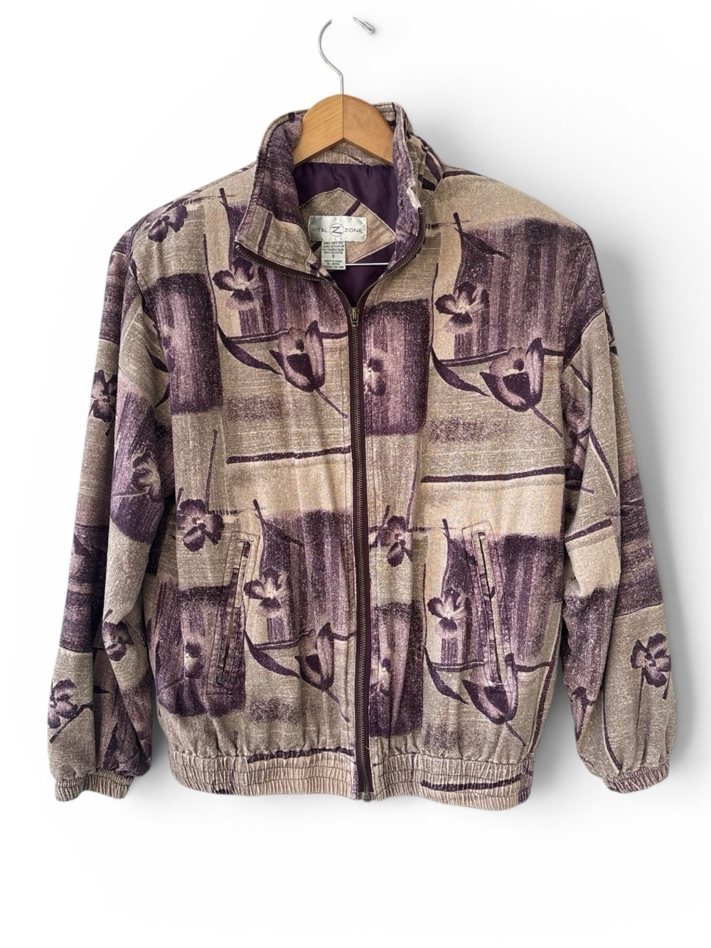 Vintage Vital Zone Silk Bomber Jacket Abstract Floral Zip Up 90s SMALL